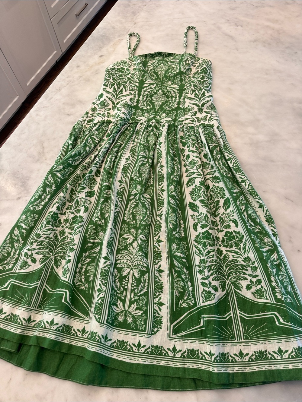 FarmRio Green Printed Midi Sundress - Strappy Floral Design - Picture 2 of 4
